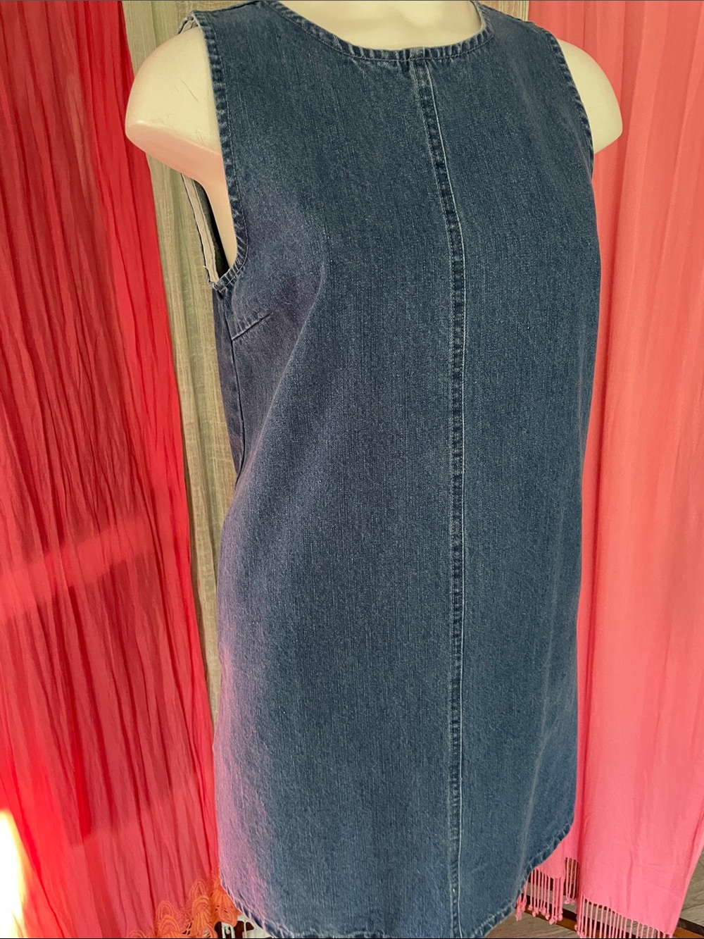 Classic Sleeveless Denim Shift Dress - Dark Blue - Picture 1 of 12